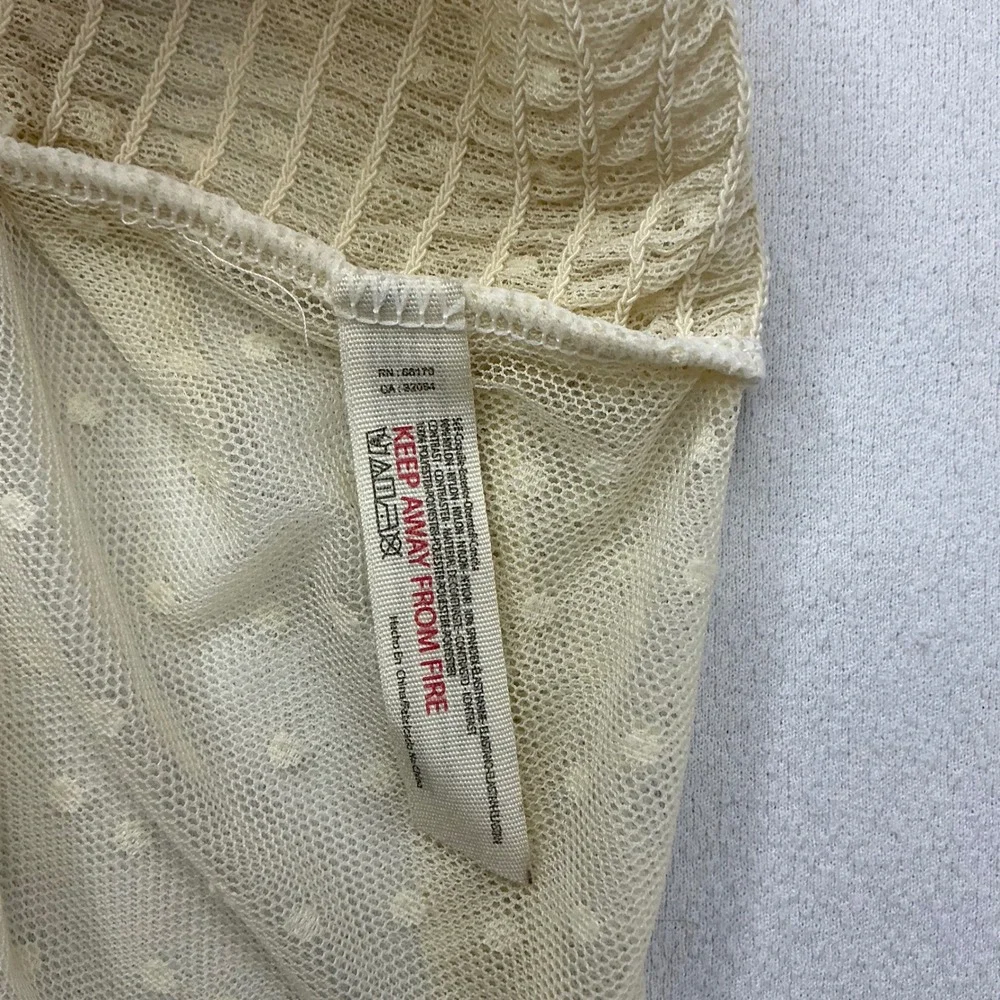 Free People Cream Smocked Mesh Top Sheer Puff Sleeve Coquette Fairycore